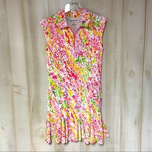 Ibkül Cats Cat Pink Yellow White Floral  Sleeveless Pocket Athletic Dress Sz S
